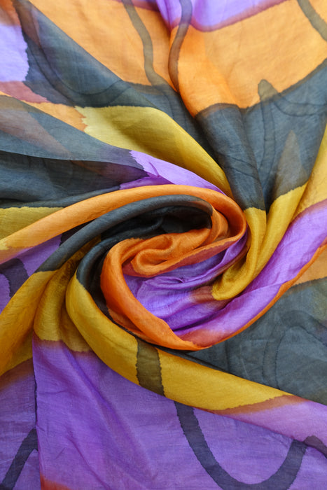 Black And Orange Silk Scarf - New