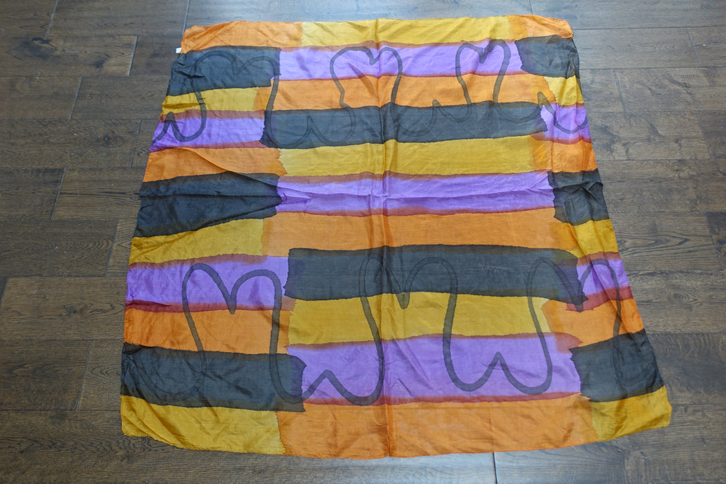 Black And Orange Silk Scarf - New