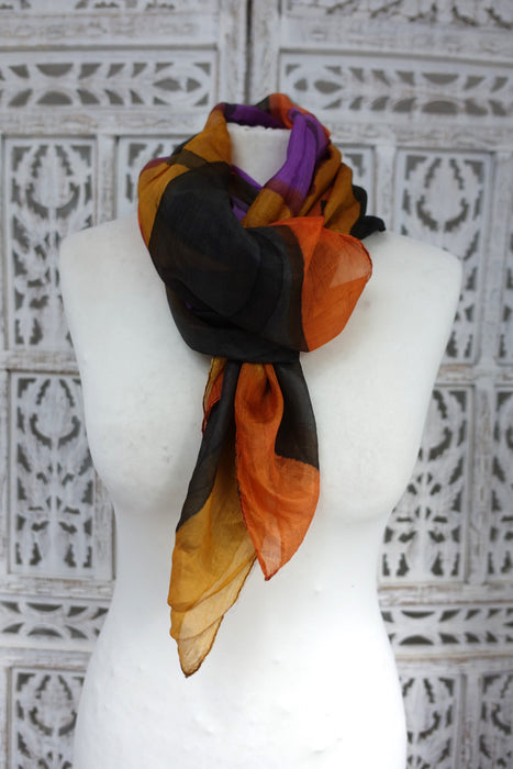 Black And Orange Silk Scarf - New