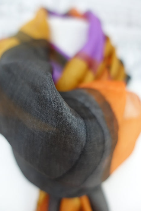 Black And Orange Silk Scarf - New