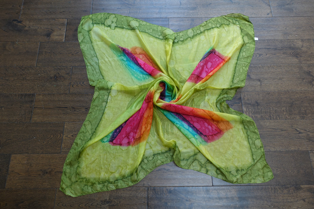 Green And Pink Silk Scarf - New