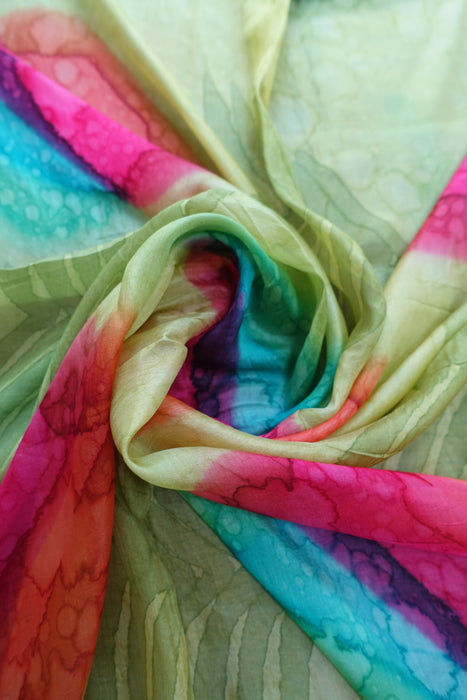 Green And Pink Silk Scarf - New