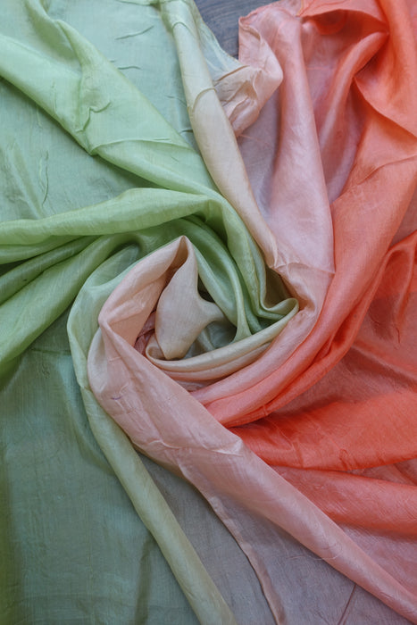 Green And Coral Silk Scarf - New