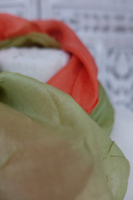 Green And Coral Silk Scarf - New