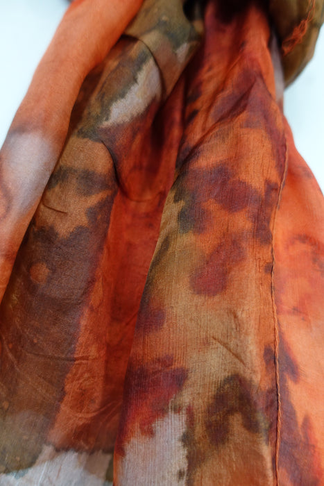 Orange And Brown Silk Scarf - New