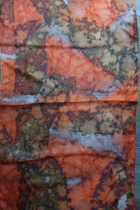 Orange And Brown Silk Scarf - New