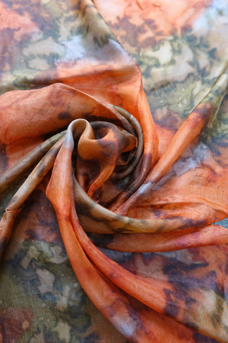 Orange And Brown Silk Scarf - New