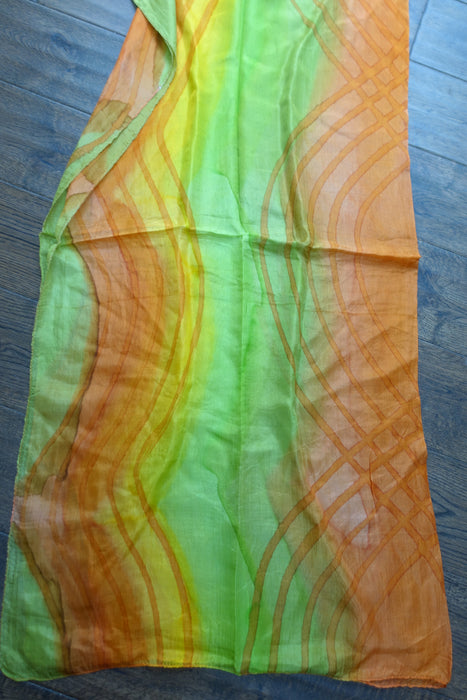 Orange And Lime Silk Scarf - New