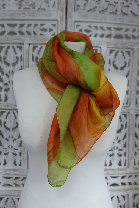 Orange And Lime Silk Scarf - New