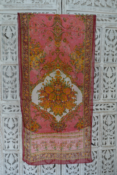 Plum And Pink Retro Print Silk Scarf New