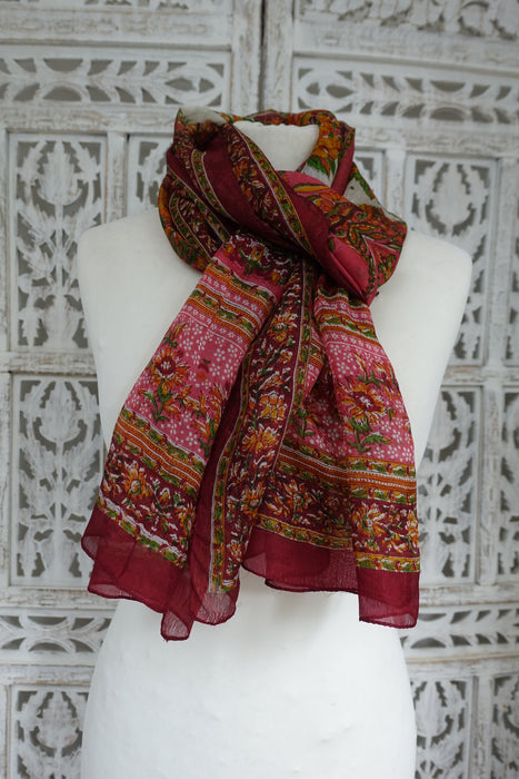 Plum And Pink Retro Print Silk Scarf New