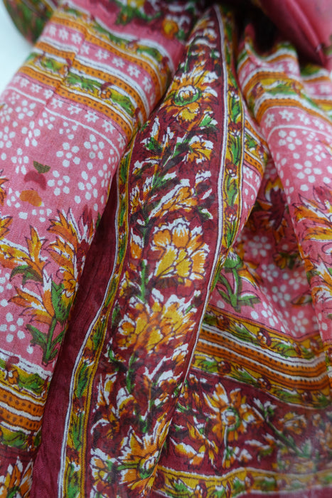 Plum And Pink Retro Print Silk Scarf New