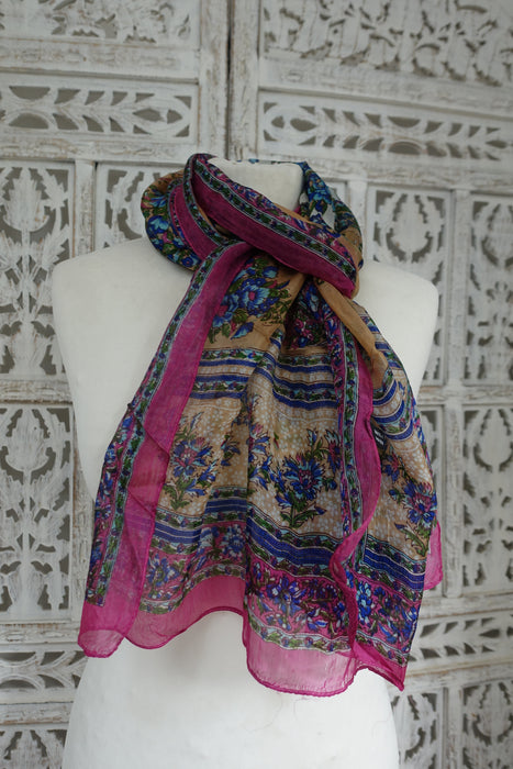 Ochre And Pink Silk Scarf - New