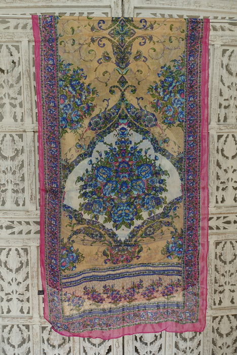 Ochre And Pink Silk Scarf - New