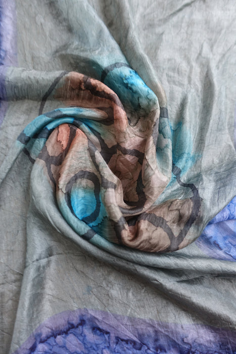 Grey And Blue Silk Scarf - New