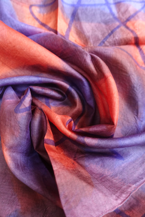 Orange, Purple, Brown Silk Scarf - New