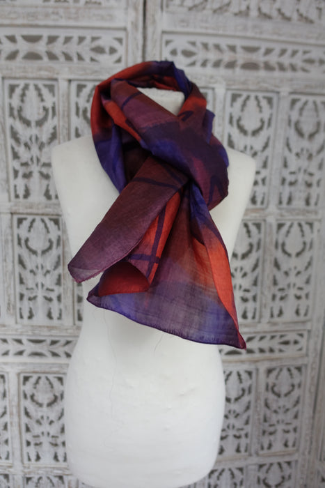 Orange, Purple, Brown Silk Scarf - New