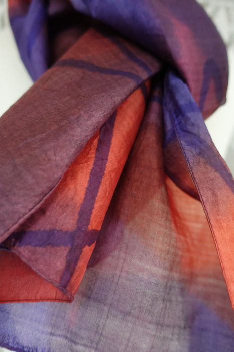 Orange, Purple, Brown Silk Scarf - New