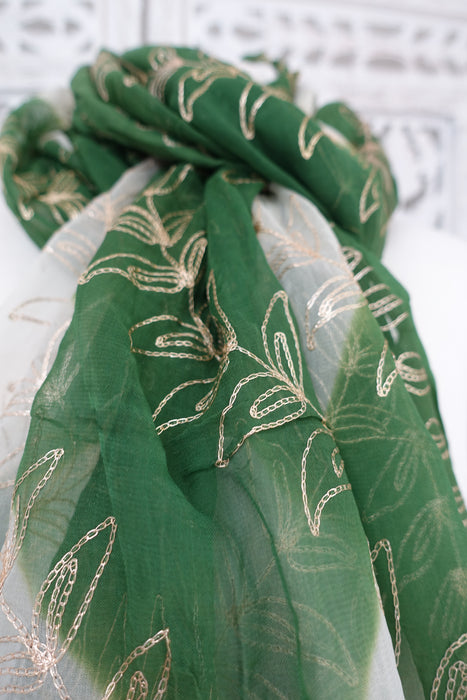 Green And Cream Vintage Chiffon Dupatta - New