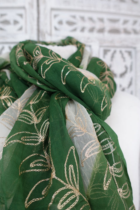 Green And Cream Vintage Chiffon Dupatta - New