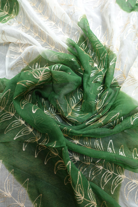 Green And Cream Vintage Chiffon Dupatta - New