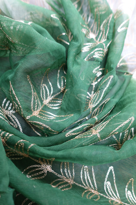 Green And Cream Vintage Chiffon Dupatta - New
