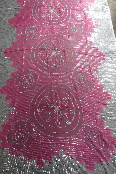 Pink And White Vintage Sequinned Dupatta - Preloved