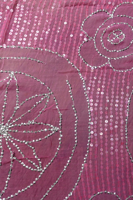 Pink And White Vintage Sequinned Dupatta - Preloved
