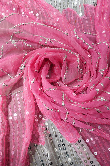 Pink And White Vintage Sequinned Dupatta - Preloved
