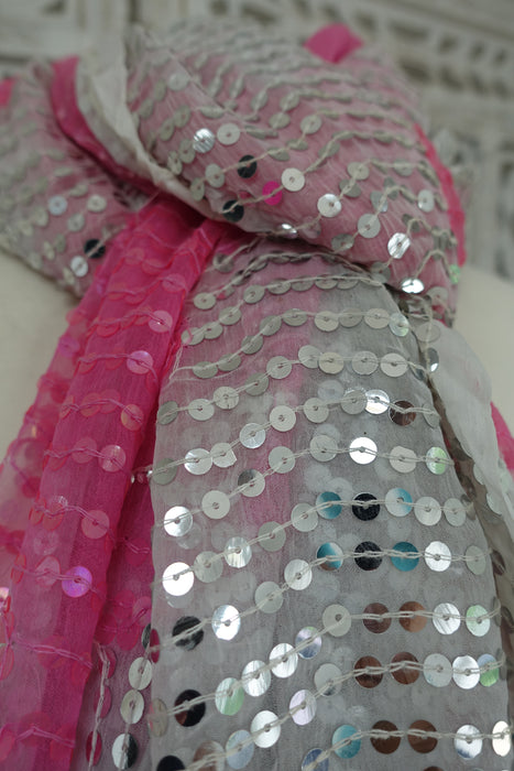 Pink And White Vintage Sequinned Dupatta - Preloved
