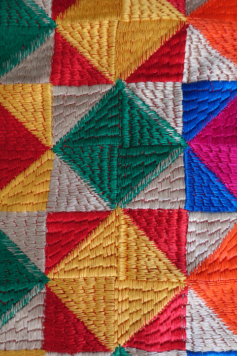 Colourful Phulkari Dupatta With Pom Pom - New