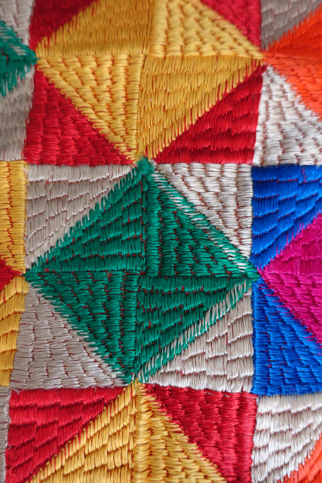 Colourful Phulkari Dupatta With Pom Pom - New