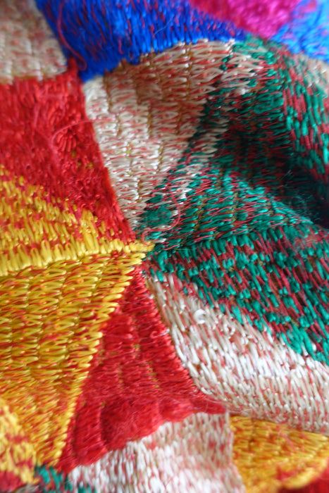 Colourful Phulkari Dupatta With Pom Pom - New