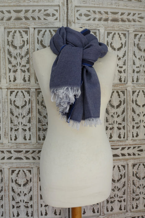 Blue And White Woven Scarf