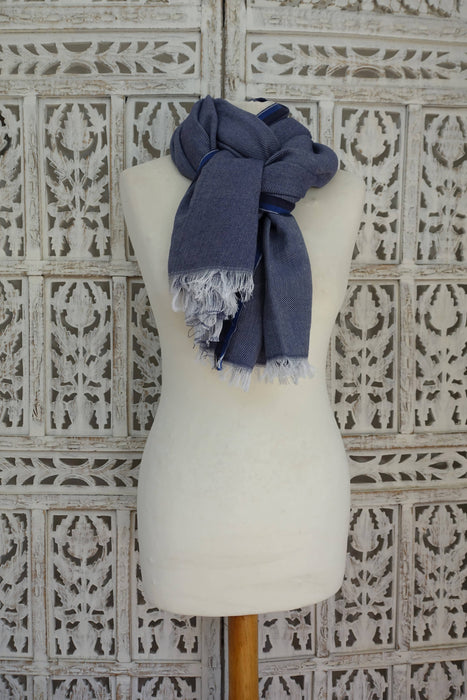 Blue And White Woven Scarf