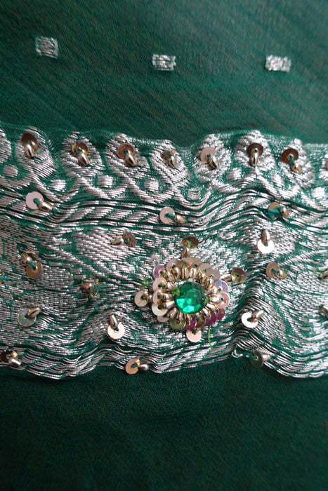 Green Vintage Silk Chiffon Banarsi Dupatta - New