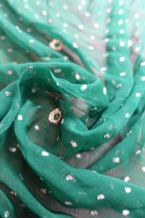 Green Vintage Silk Chiffon Banarsi Dupatta - New