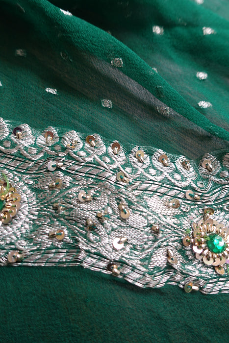 Green Vintage Silk Chiffon Banarsi Dupatta - New