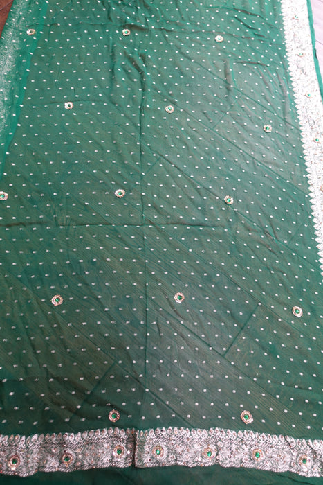 Green Vintage Silk Chiffon Banarsi Dupatta - New