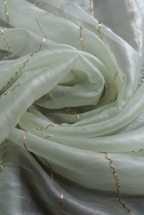 Pale Green Voile Beaded Zig Zag Dupatta - New