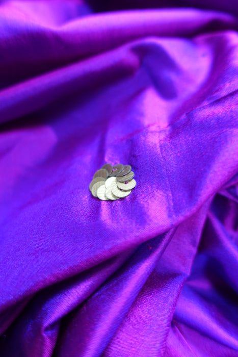 Purple Vintage Silk With Matt Gold Sequins - New