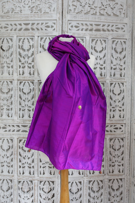 Purple Vintage Silk With Matt Gold Sequins - New