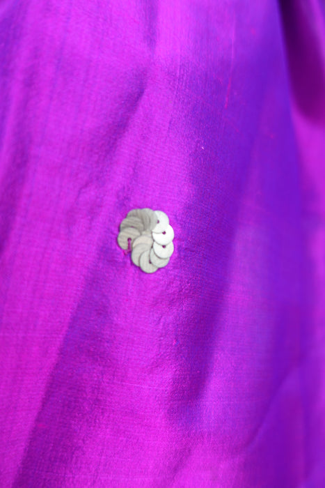 Purple Vintage Silk With Matt Gold Sequins - New