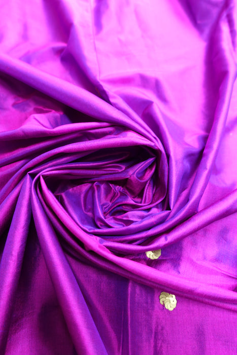 Purple Vintage Silk With Matt Gold Sequins - New
