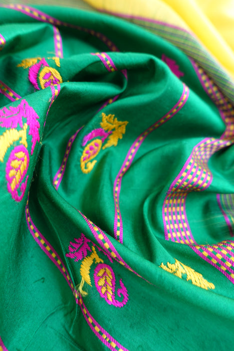 Yellow And And Green Pure Silk Vintage Dupatta - New