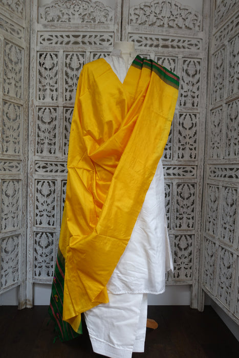 Yellow And And Green Pure Silk Vintage Dupatta - New