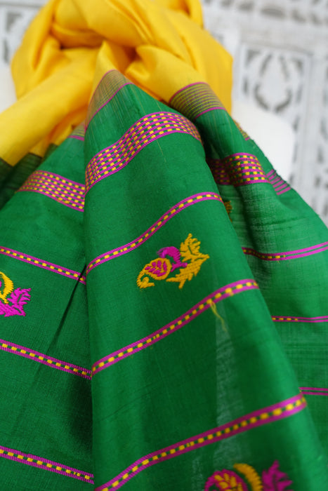 Yellow And And Green Pure Silk Vintage Dupatta - New