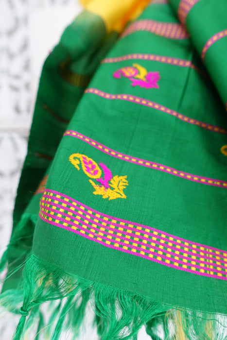 Yellow And And Green Pure Silk Vintage Dupatta - New