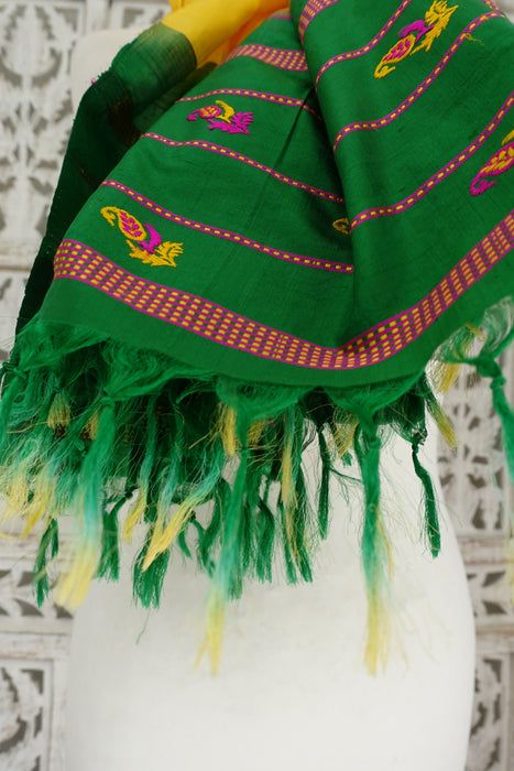 Yellow And And Green Pure Silk Vintage Dupatta - New