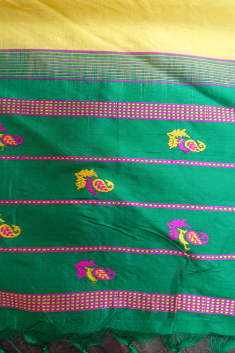 Yellow And And Green Pure Silk Vintage Dupatta - New
